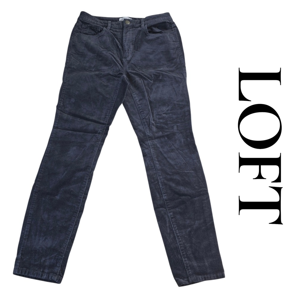 LOFT Corduroy Pants Women 28/6 Gray Cotton Blend Curvy High Waist Skinny Classic